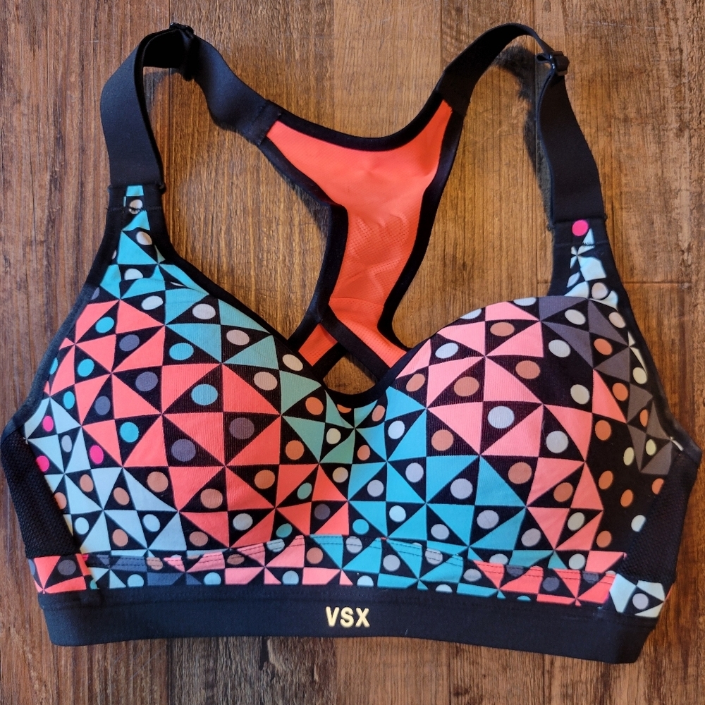 VSX Victoria's Secret Sport Orange Blue Black Geometric Pattern Sports Bra